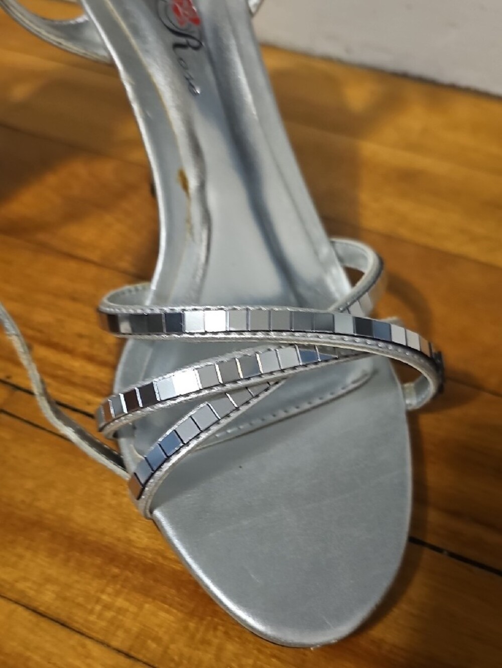 Wild Rose Silver Metallic Strappy Heels - Picture 5 of 7